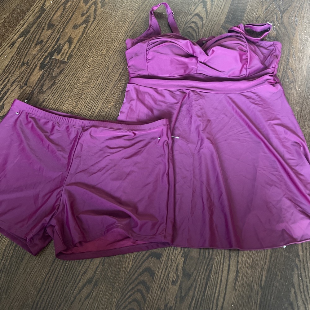 AQUA EVE Swimsuit Size 20W Two Piece Tankini Boy Shorts Burgundy